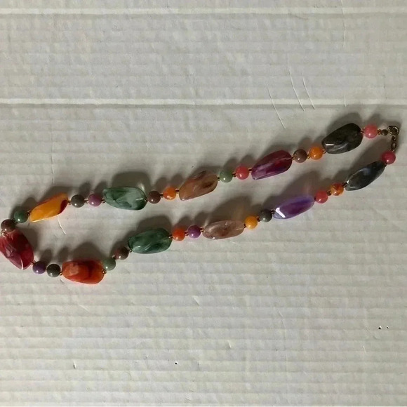 Vtg Marbled Beaded  Necklace - Picture 2 of 8